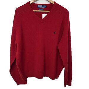 Ralph Lauren 100% Lambswool Sweater Pullover V Neck Red Men XL NWT